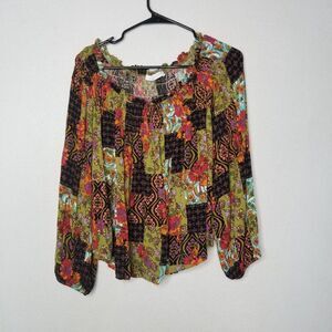 Ces Femme Boho Multicolor Patchwork Blouse M